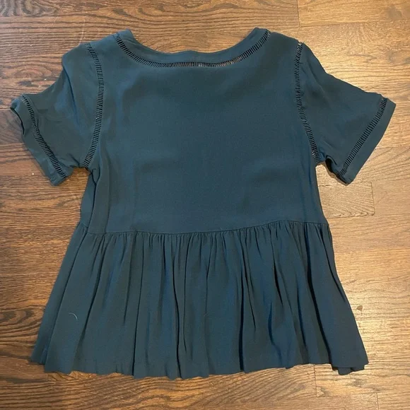 Loft Teal Peplum Short Sleeve Top in Petite Medium - Picture 2 of 3